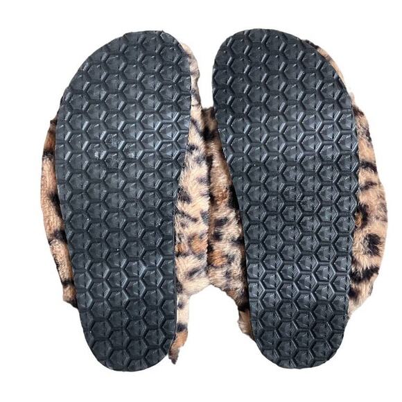 Steve Madden Fuzzy Tan Black Leopard Slippers Size 6 - Picture 4 of 4